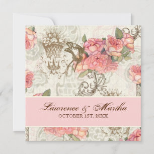 Convites Flutterbyes 'n Rosa Elegante Casamento - Rosa
