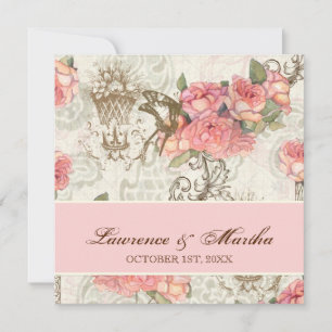 Convites Flutterbyes 'n Rosa Elegante Casamento - Rosa
