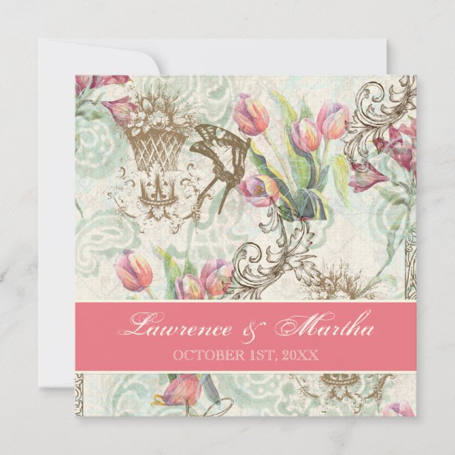 Convites Flutterbyes 'n Tulips Elegant Wedding (Frente)