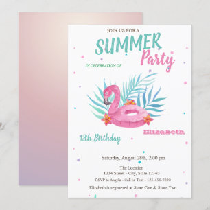 Convites Flutuador de Piscina Flamingo Festa de Aniversário