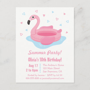 Convites Flutuador de Piscina Flamingo Rosa Aniversário de 