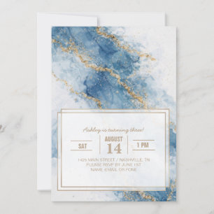 Convites Fluxo Abstrato Elegante Brilho Azul Dourado       