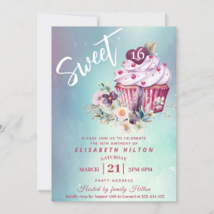 Convites Fluxo floral de cor-de-água cinzenta do cupcake mo