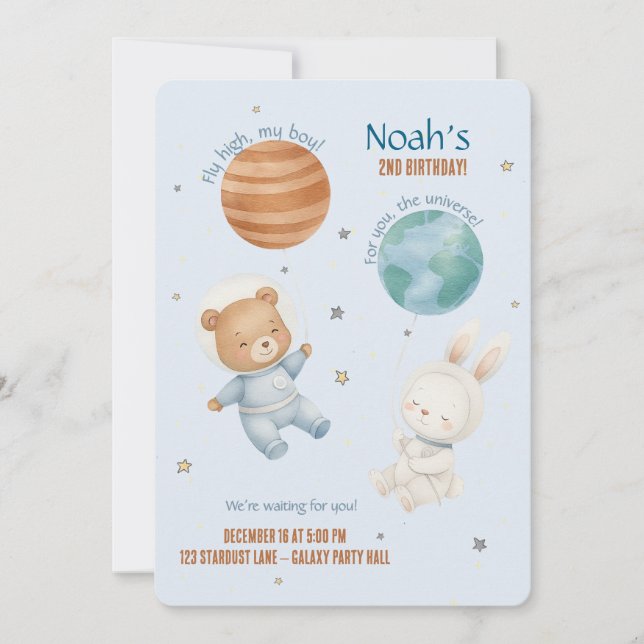 Convites Fly High, Little Astronaut  (Frente)