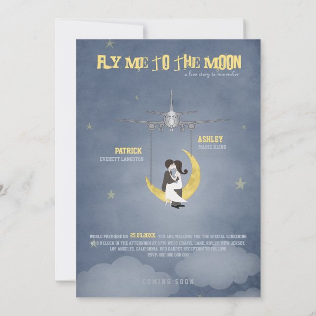 Convites Fly Me to The Moon 2 - Poster de Filme - Casamento (Frente)