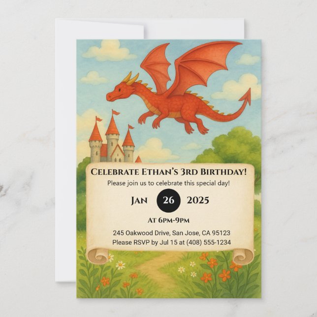 Convites Flying Dragon Over Enchanted Forest Birthday (Frente)