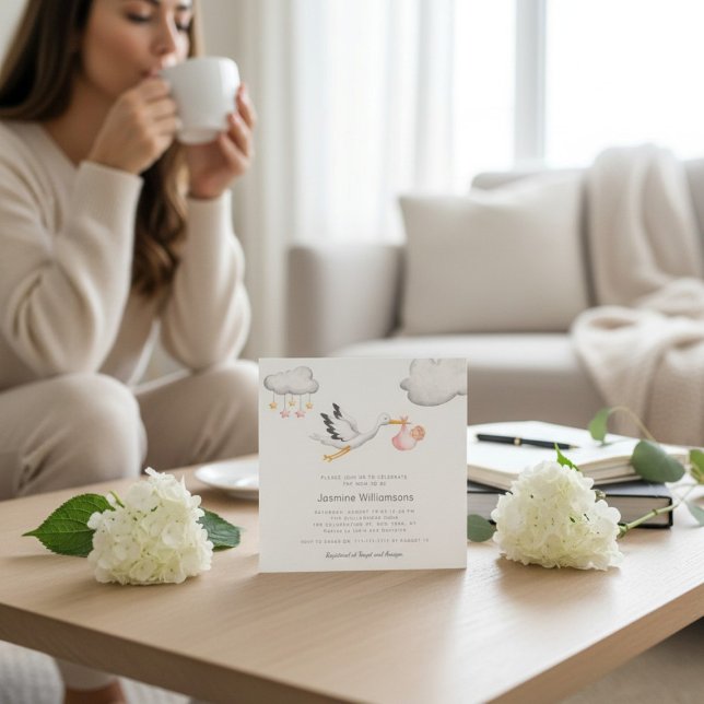 Convites Flying Stork Clouds Stars Baby Shower (Criador carregado)