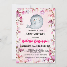 Convites Foca-branca-rosa, chá de fraldas floral de flores 