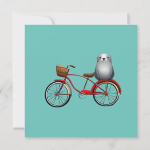Convites Foca de desenho animado fofa em uma bicicleta
