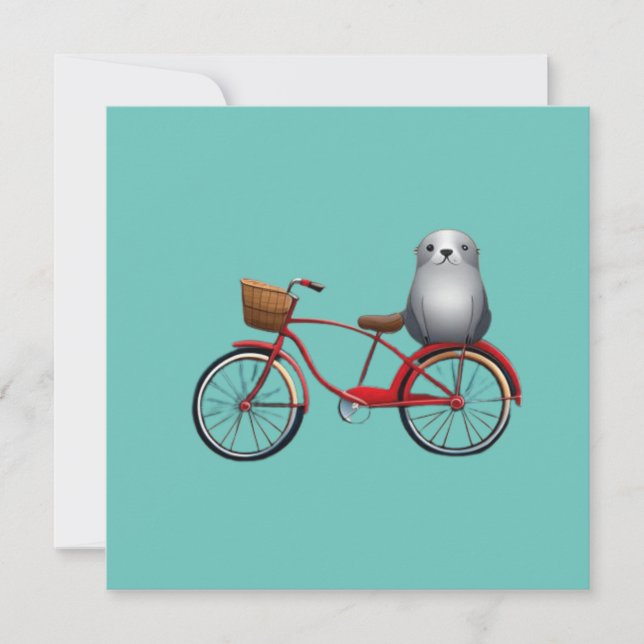 Convites Foca de desenho animado fofa em uma bicicleta (Frente)