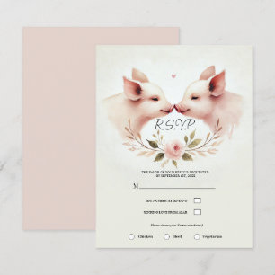 Convites Focinho de Porcos Rosa de Floral Rústico RSVP