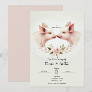 Convites Focinhos de Porcos Rosa Floral Rústico Casamento