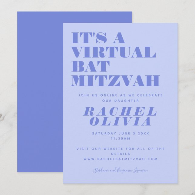 Convites Fofa Celebração Virtual Online de Bat Mitzvah Lava (Frente/Verso)