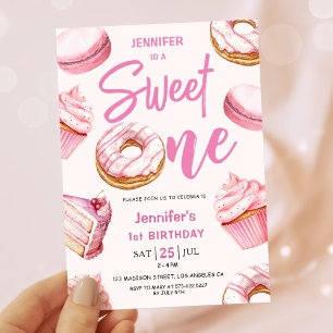Convites Fofa Doce Um Donuts Rosa Menina Aniversário de 1 A