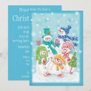 Convites Fofa Família de Boneco de Neve de Natal na Neve