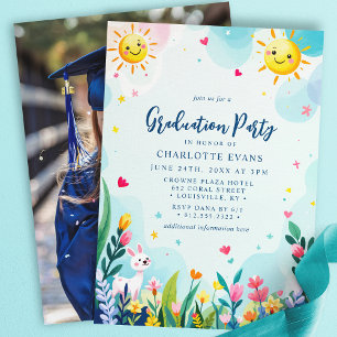 Convites Fofa Graduação de Jardim de Infância Floral Coelho