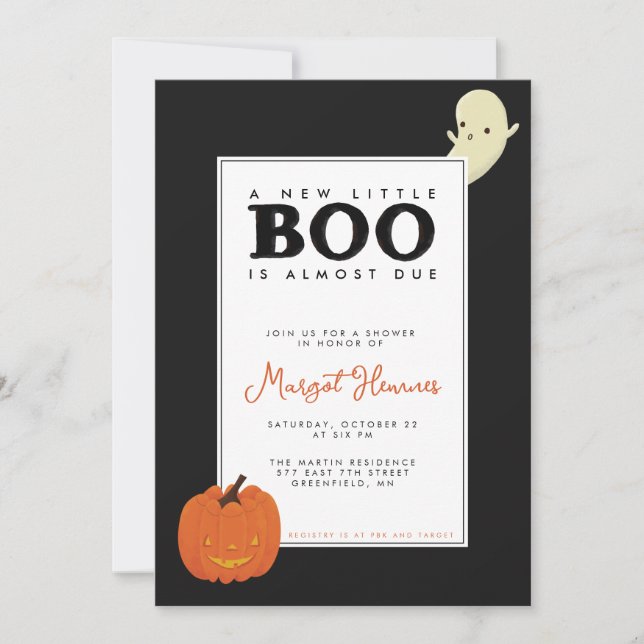 Convites Fofa, ilustrada fantasma Little Boo e abóbora Bebê (Frente)