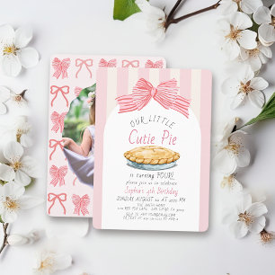 Convites Fofa Menina com Laço Rosa Foto Aniversário