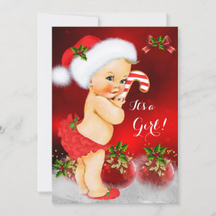 Convites Fofa Menina Loira de Natal Bebê Shower Branco Verm