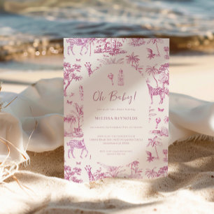 Convites Fofa Safari Toile de Jouy   Chá de Bebê Rosa