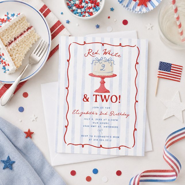 Convites Fofa Vermelho, Branco e Dois 2º Aniversário (Cute Red, White and Two 2nd Birthday Invitation)