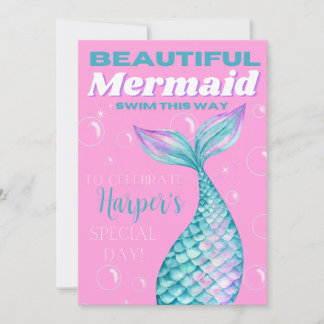 Convites Fofo editável sob o mar, moça de sereia digital