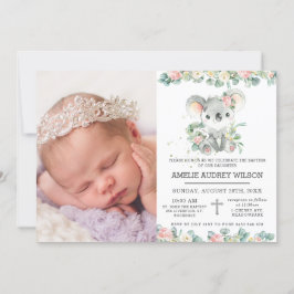 Convites Fofo-Floral Cor-de-Rosa Koala Baptism Foto de Nata