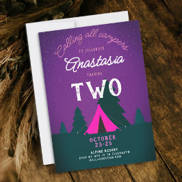 Convites Fofo Rústico Menina Roxo Rosa Acampamento 2º Anive