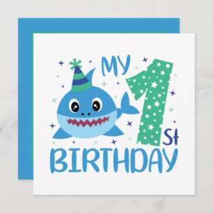 Convites fofo unisex baby shark Primeiro Aniversário