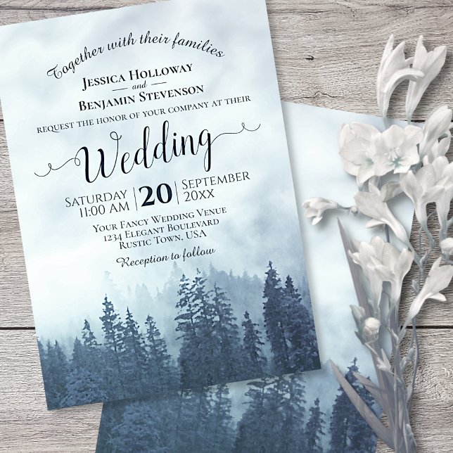 Convites Foggy Blue Mountain Pines Rustic Outdoor Casamento (Criador carregado)