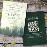 Convites Foggy Green Mountain Pines Rustic Código QR Casame<br><div class="desc">Este belo convite para o casamento apresenta um estilo rústico, mas elegante, com caligrafia de escrita falada em um fundo de aquarela de pinheiros verdes enraizados no nevoeiro. As cores são uma variedade de tons de ouro verde, branco e pálido, fazer este convite perfeito para uma cerimônia ao ar livre,...</div>