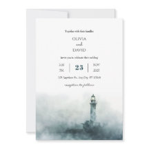 Foggy Lighthouse Morning Watercolor Casamento de P