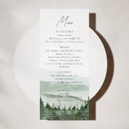 Convites Foggy Pine Tree Mountain Wedding Menu Card