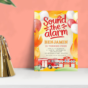 Convites Fogo Caminhão 4º Festa de Aniversário Amarelo Verm