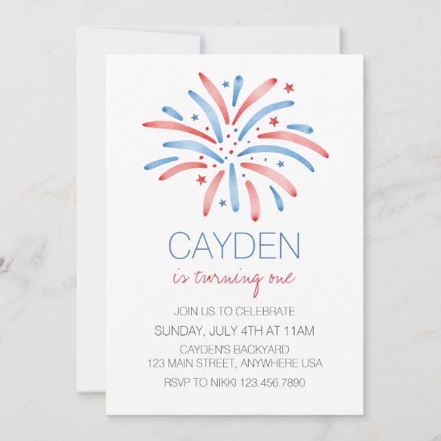 Convites Fogo de 4 de julho de aniversário (Frente)