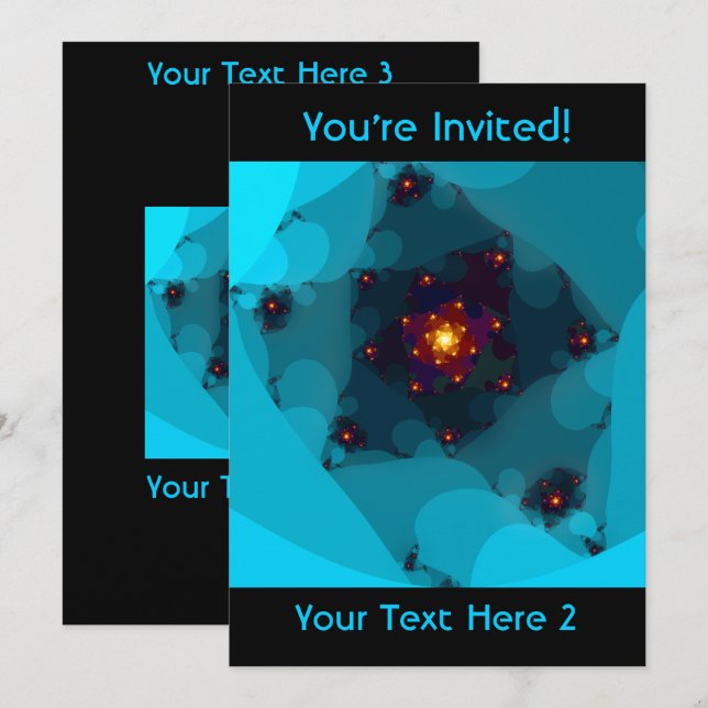 Convites Fogo De Gelo. Arte Fractal Azul. (Frente/Verso)