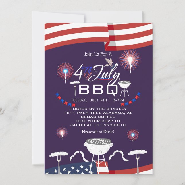 Convites Fogo Patriótico Vermelho Branco e Azul 4 de julho (Frente)