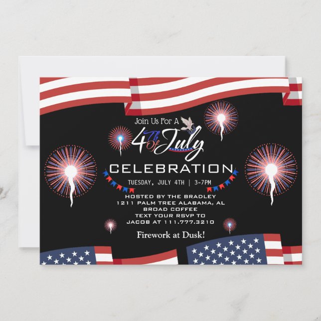 Convites Fogo Patriótico Vermelho Branco e Azul 4 de julho (Frente)