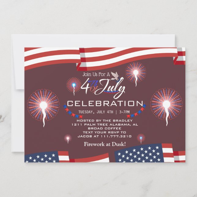 Convites Fogo Patriótico Vermelho Branco e Azul 4 de julho (Frente)