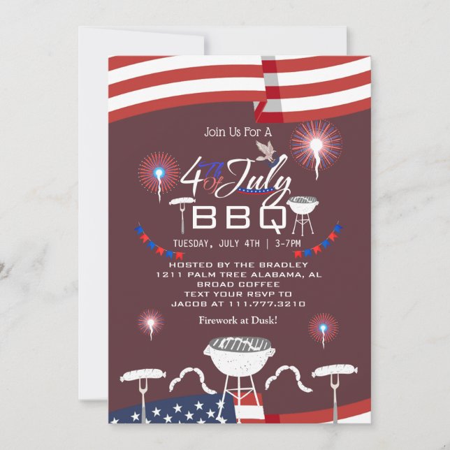 Convites Fogo Patriótico Vermelho Branco e Azul 4 de julho (Frente)