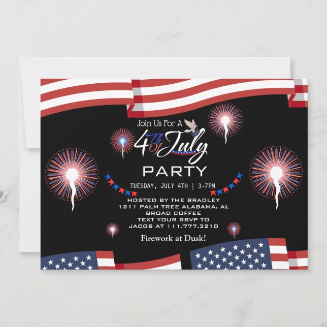 Convites Fogo Patriótico Vermelho Branco e Azul 4 de julho (Frente)