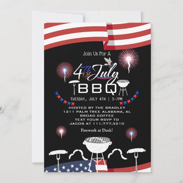 Convites Fogo Patriótico Vermelho Branco e Azul 4 de julho (Frente)