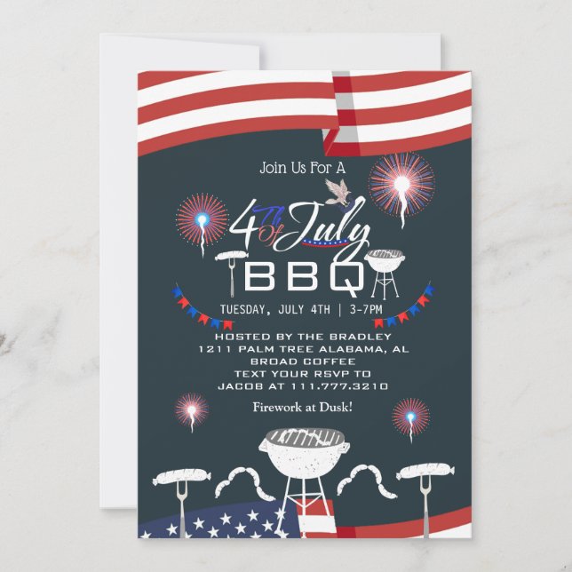 Convites Fogo Patriótico Vermelho Branco e Azul 4 de julho (Frente)