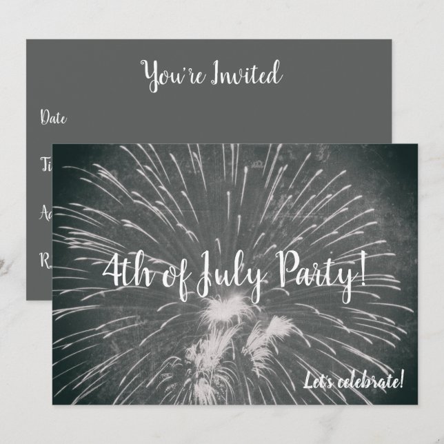 Convites Fogos de artifício 4 de julho (Frente/Verso)