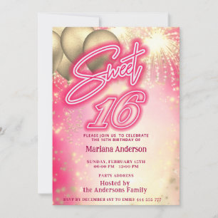 Convites Fogos de artifício com balão cor-de-rosa legal e d