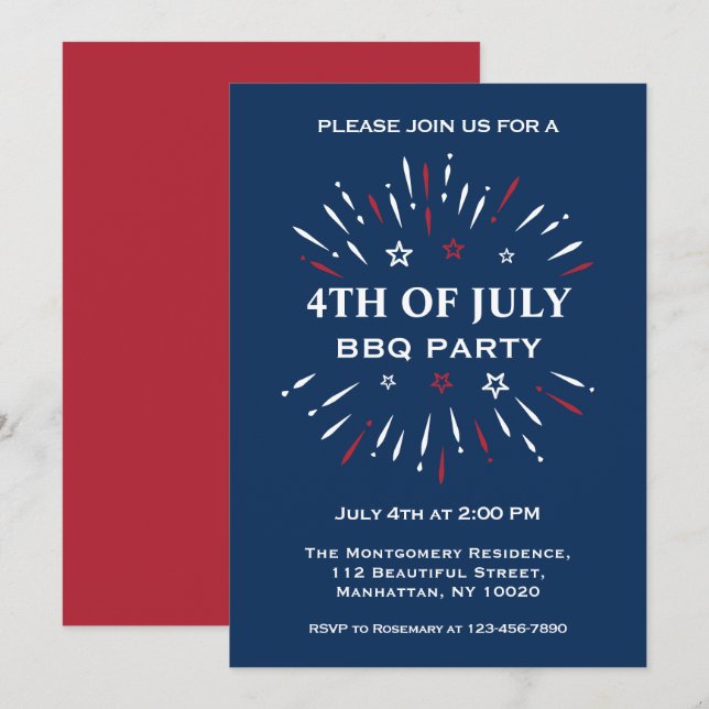 Convites Fogos De Artifício Da Festa De CHURRASCO Vermelho  (Frente/Verso)