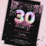 Convites Fogos de artifício de 30 cor-de-rosa moderno<br><div class="desc">Comemore um aniversário de um marco em estilo com nosso convite de aniversário de 30 anos personalizado com números iridescentes de balões de folhas rosa! Essa elegante design mostra um fundo preto adornado com uma espantosa camada de fogos de artifício e estrelas cor-de-rosa, fazer a escolha perfeita para uma celebração...</div>