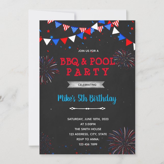 Convites fogos de artifício de 4 de julho um birthdayl (Frente)