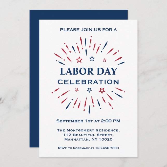 Convites Fogos de Artifício Divertidos Celebração do Dia do (Frente/Verso)