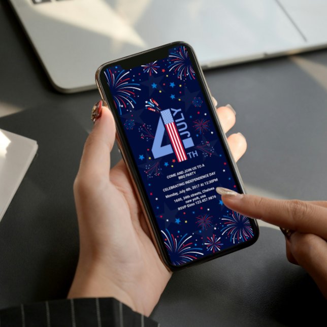 Convites Fogos de artifício do Dia da Independência 4 de ju (Independence Day 4th of July party fireworks party BBQ )